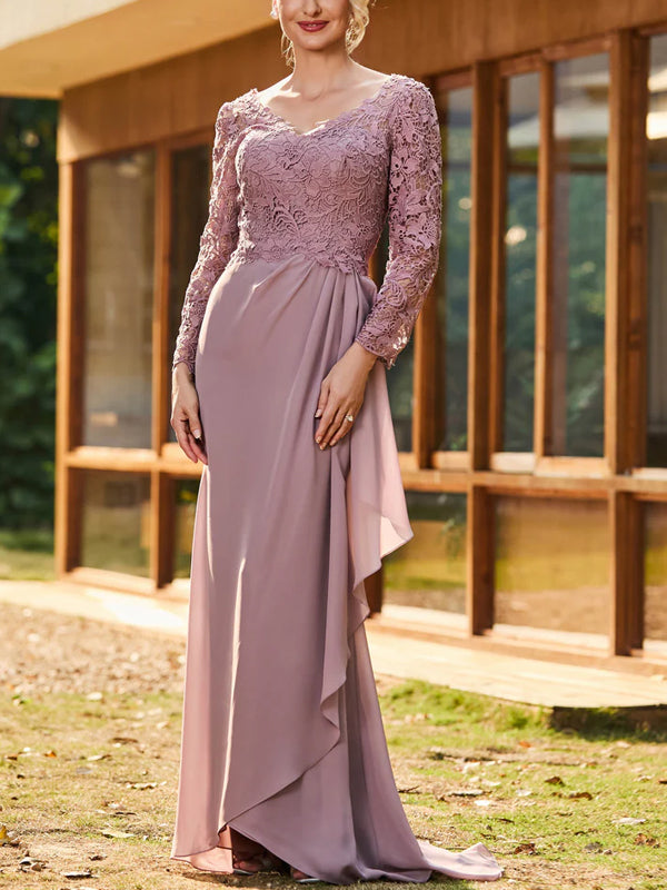 V-neck Lace Solid Color Maxi Dress