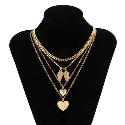 Metal necklace set with multiple chains