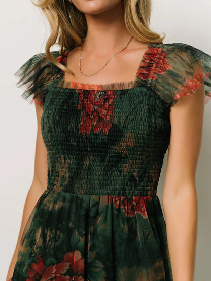 Slim Fit Simple Printed Mesh Maxi Dress