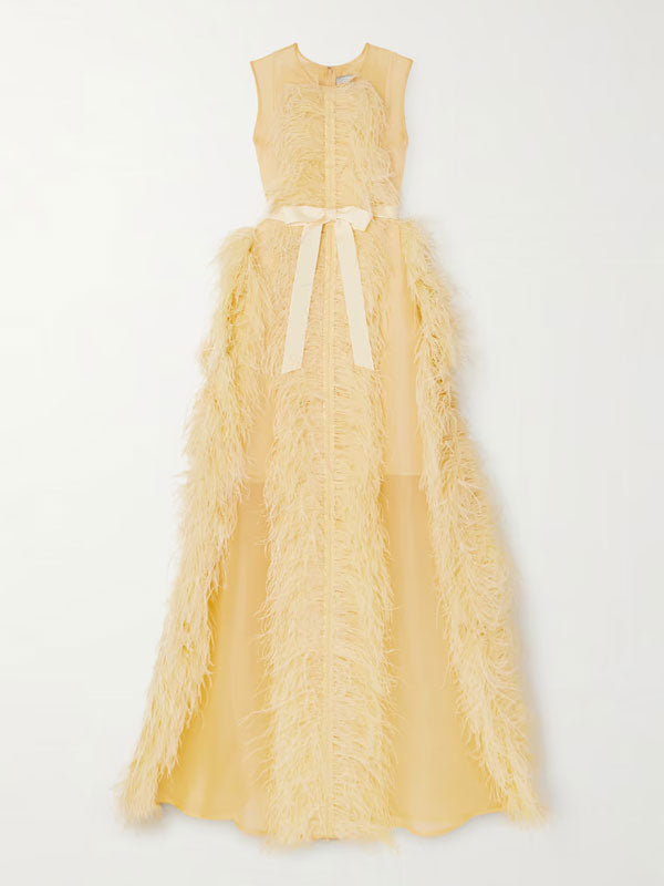 Feather and Grosgrain-trimmed Silk-organza Gown