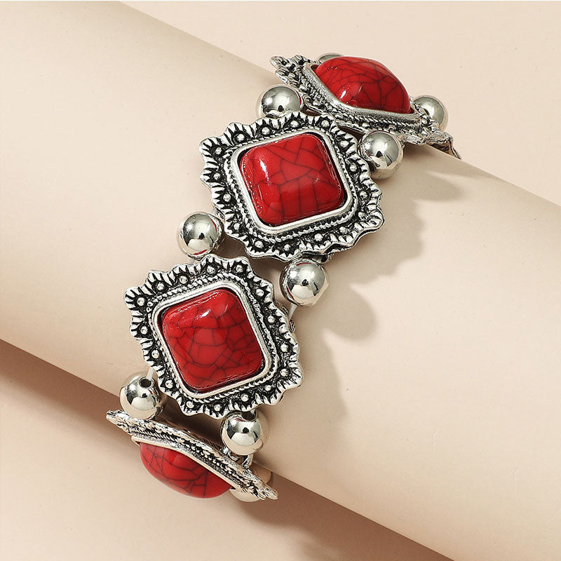 Personality Retro Geometric Turquoise Stretch Bracelet Women's Boho Bracelet