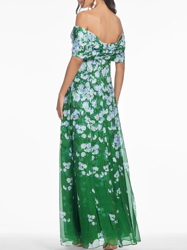 Floral Print Off The Shoulder Gown