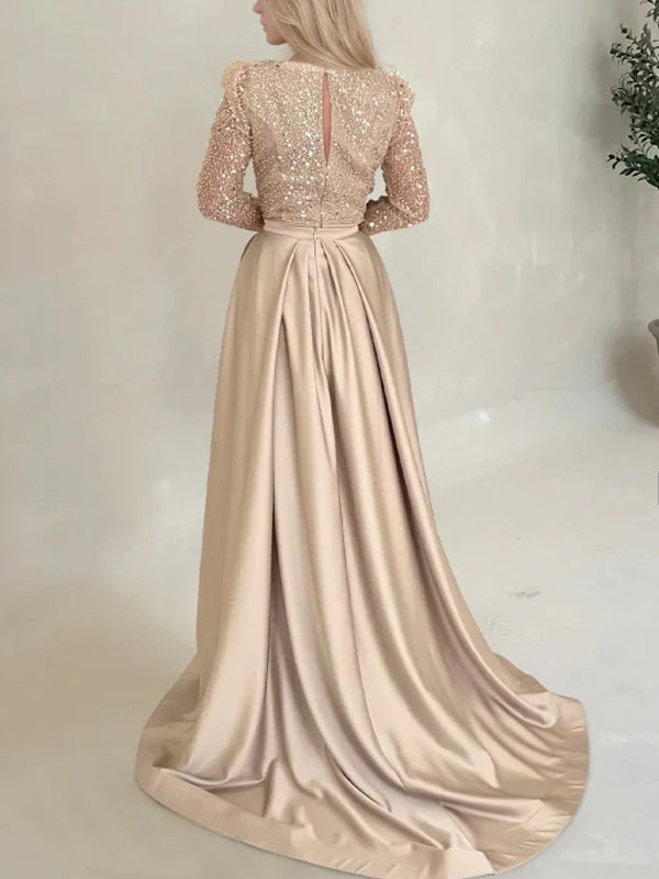 Square Collar Sequin Solid Color Maxi Dress