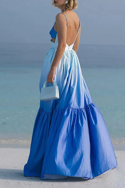 loveedsTM-Sexy Gradient Fold V Neck Sling Dresses