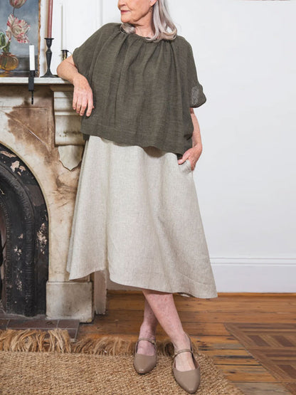 Loose Women's Cotton and Linen Short Sleeves