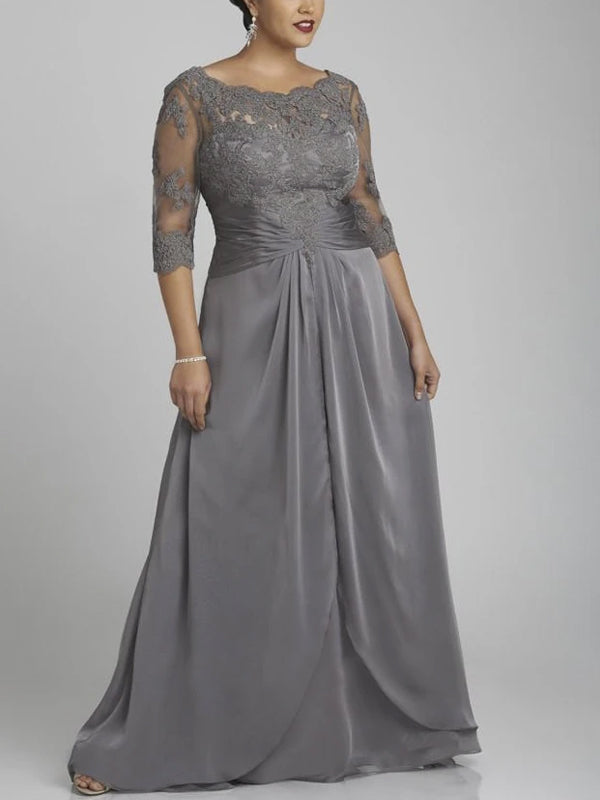 Round Neck Lace Solid Color Maxi Dress