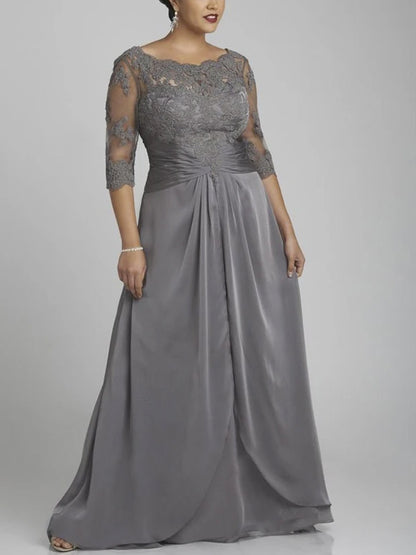 Round Neck Lace Solid Color Maxi Dress