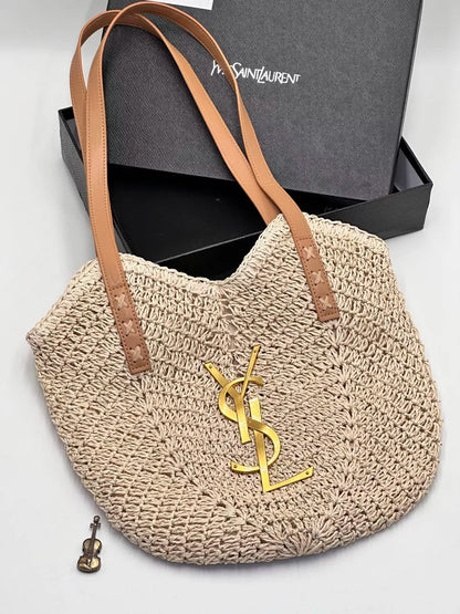 YSL SAINT LAURENT Vacation Casual Raffia Woven Tote Bag 35x32cm