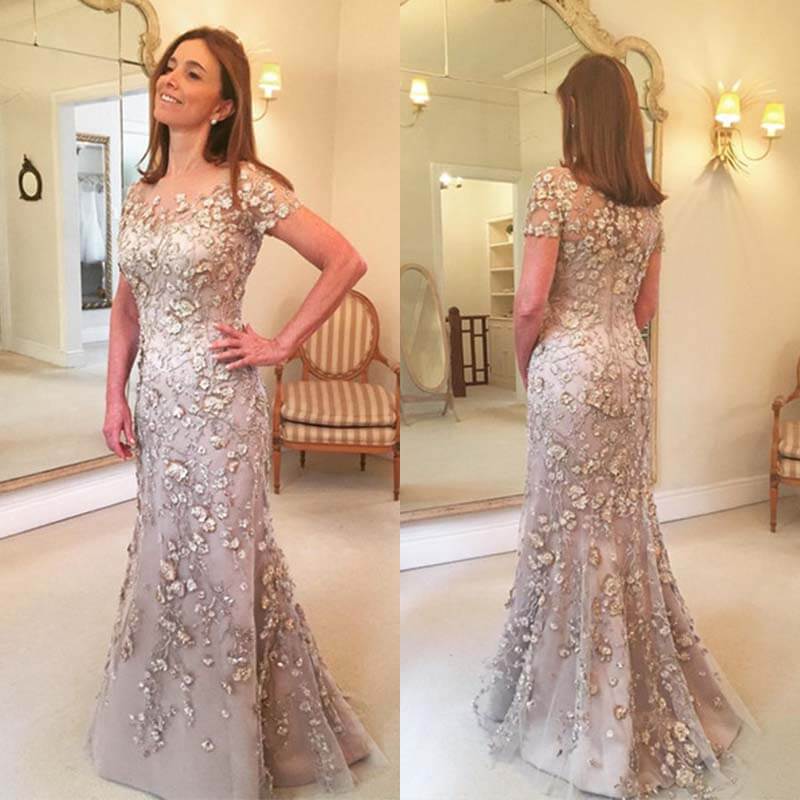 loveedsTM- Latest Arrival Applique Floral Mother of the Bride Dresses Groom God mother Mermaid Evening Dress For Wedding Party Lace