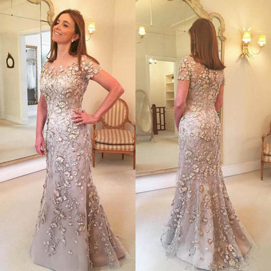 loveedsTM- Latest Arrival Applique Floral Mother of the Bride Dresses Groom God mother Mermaid Evening Dress For Wedding Party Lace