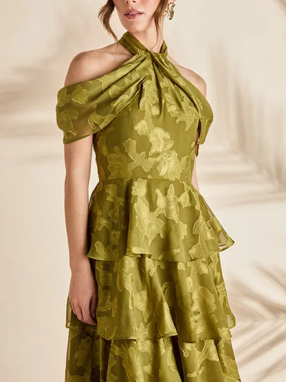 Cold Shoulder Chiffon Halter Midaxi Dress