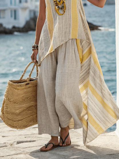 Elegant Irregular Hem Women's Cotton and Linen Suit