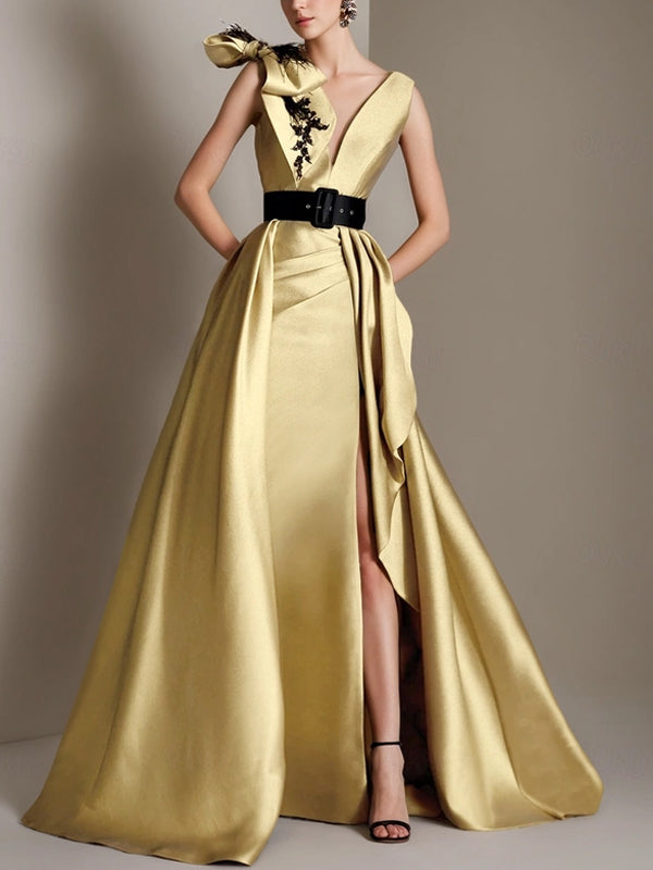 V-neck Sleeveless Solid Color Maxi Dress