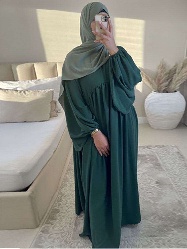 loveedsTM- Plain Abaya Muslim Long Dress for Women Ramadan Eid Balloon Sleeve Islamic Jilbab African Dresses Dubai Turkish Modesty  Kaftan