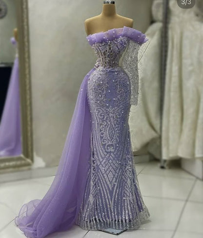 Purple Luxury Gorgeous Fashion Exquisite Beaded Long Tulle Ball Gown Evening Dress gh3401
