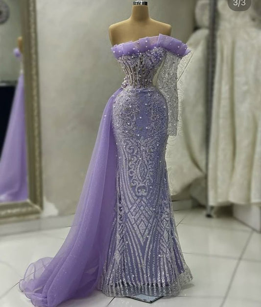 Purple Luxury Gorgeous Fashion Exquisite Beaded Long Tulle Ball Gown Evening Dress gh3401