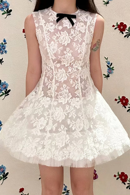 loveedsTM-Round Neck Sleeveless Lace Waist Mesh Tulle Puffy Dress