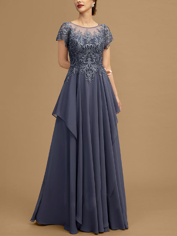 Lace Mesh Short Sleeve Maxi Dress