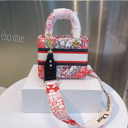 Lady D-Lite Medium Embroidery Canvas 2-Ways Tote Bag White