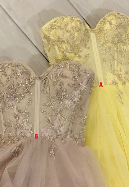 Yellow tulle beads prom dress evening dress KS4147