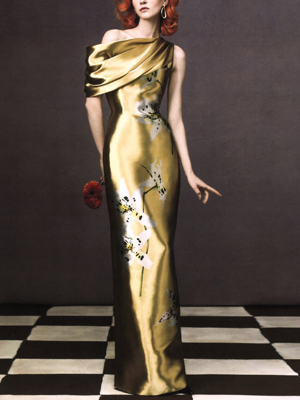 Off-shoulder Print Maxi Dress