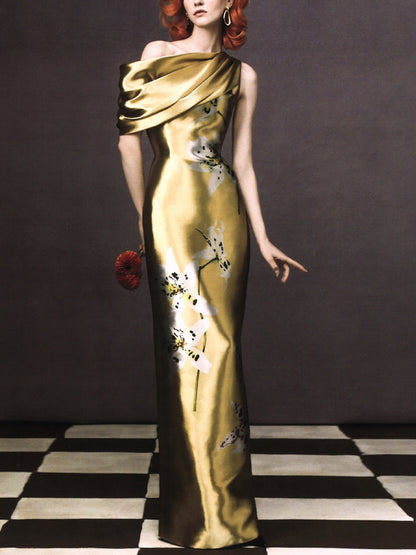 Off-shoulder Print Maxi Dress