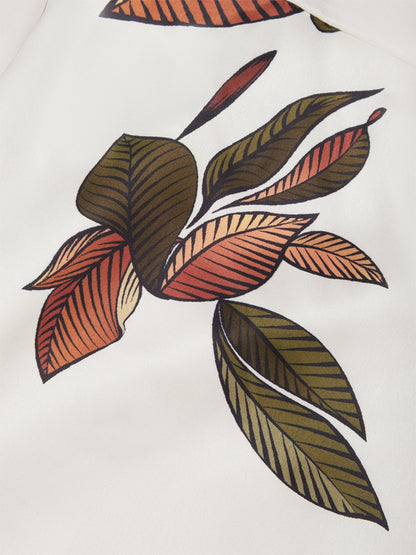 White Printing Satin V Neck Cap Sleeve Sheath Midi Dress