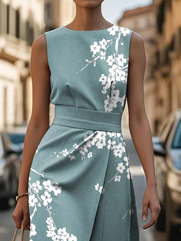 Garden Print Elegant Waist Dress