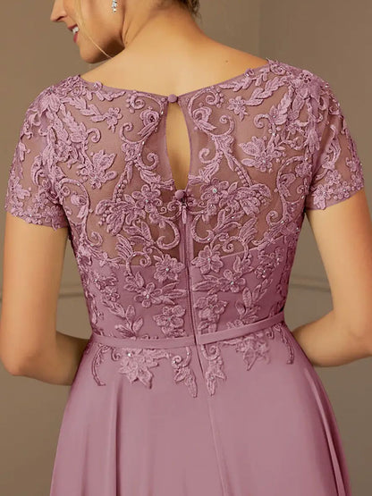 A-Line Boatneck Sequins Chiffon Floor-Length Dress