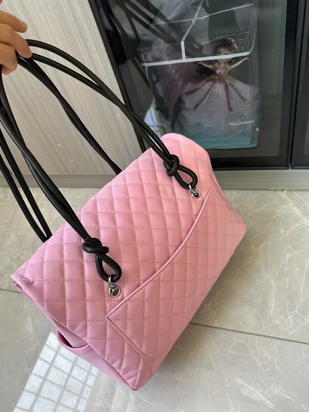 Chanel  Calfskin Quilted Large Cambon Flap Pink Black