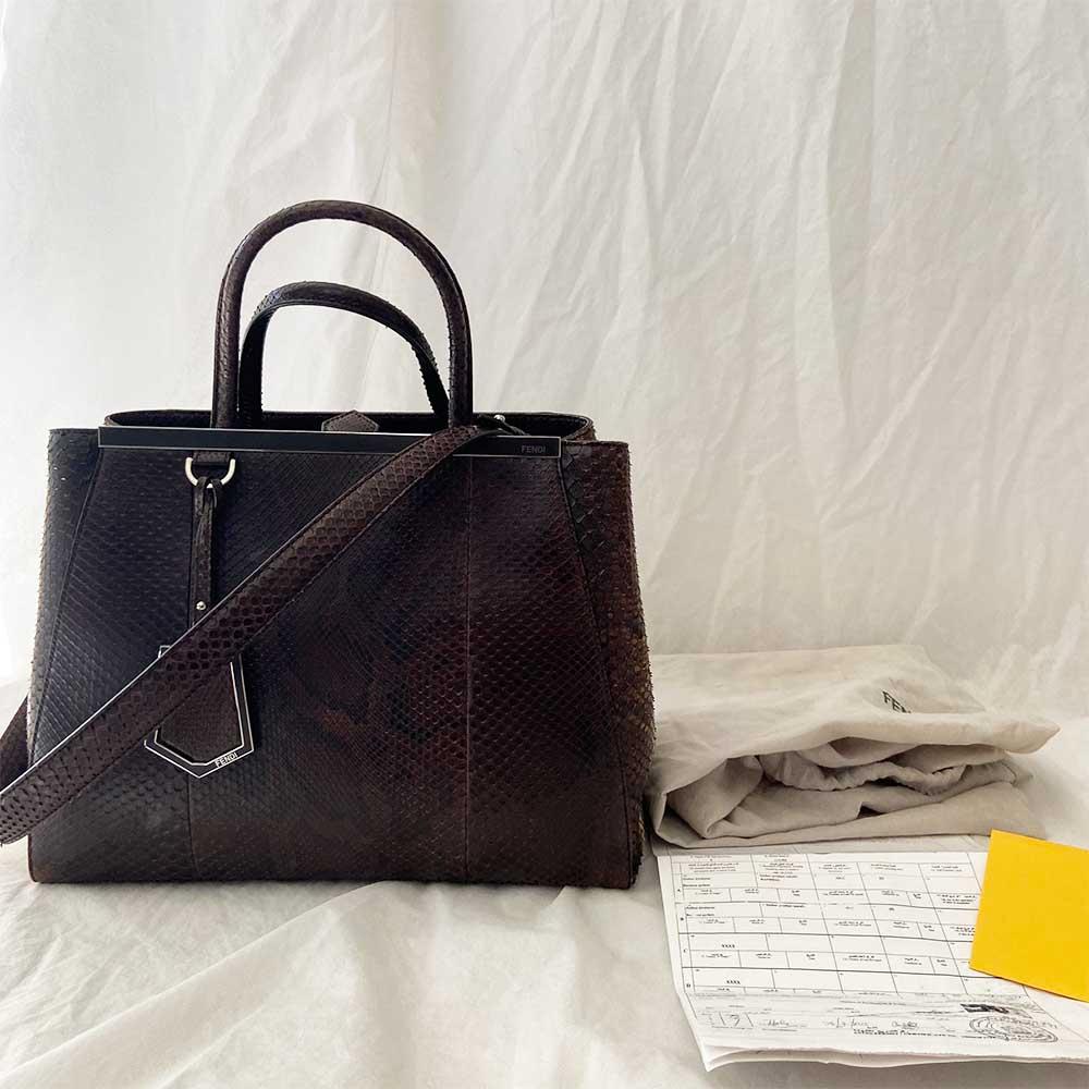 Fendi Python Medium 2Jours Tote Dark Brown