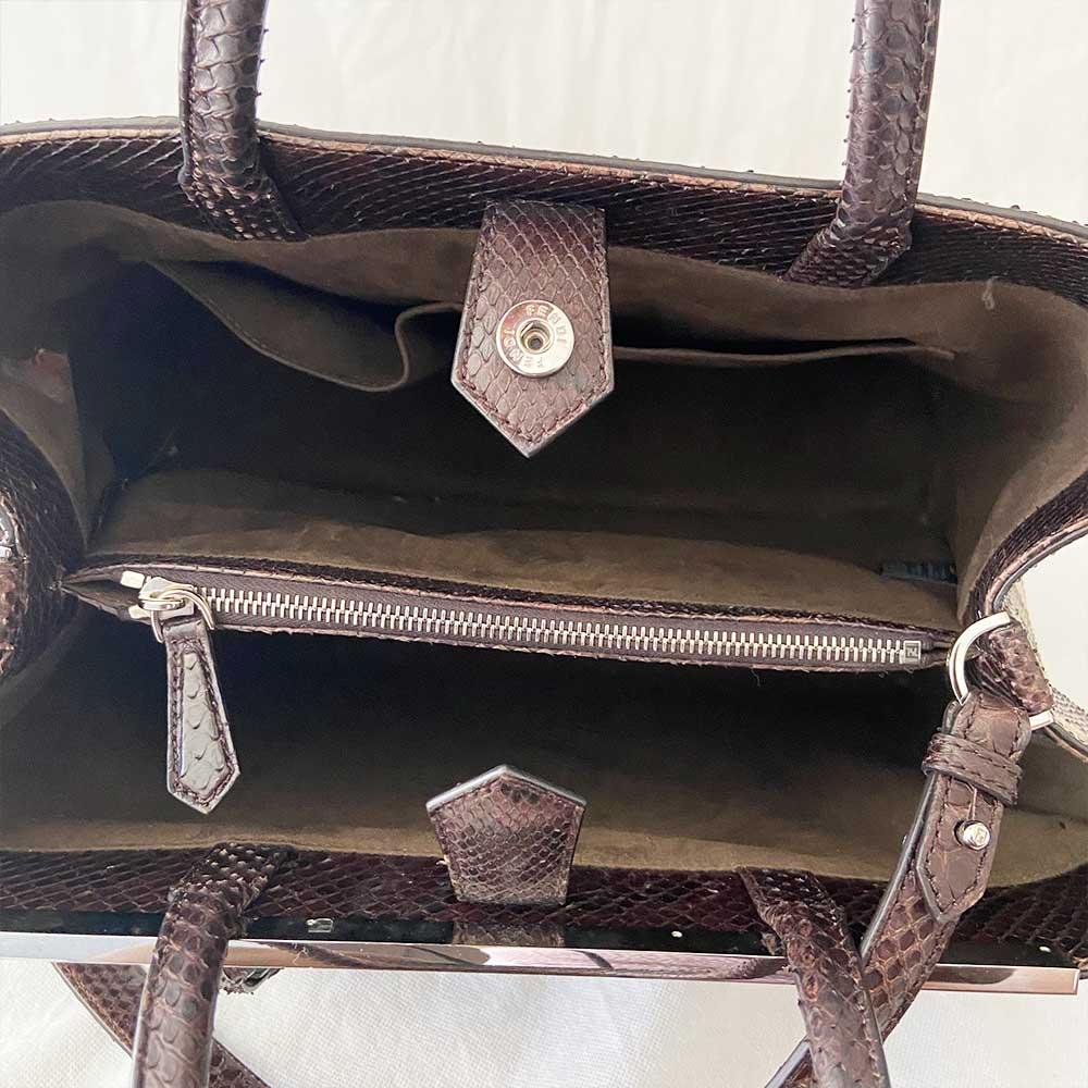 Fendi Python Medium 2Jours Tote Dark Brown
