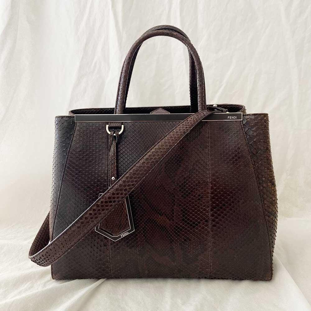 Fendi Python Medium 2Jours Tote Dark Brown