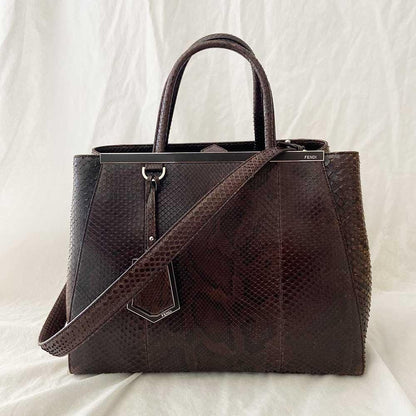 Fendi Python Medium 2Jours Tote Dark Brown