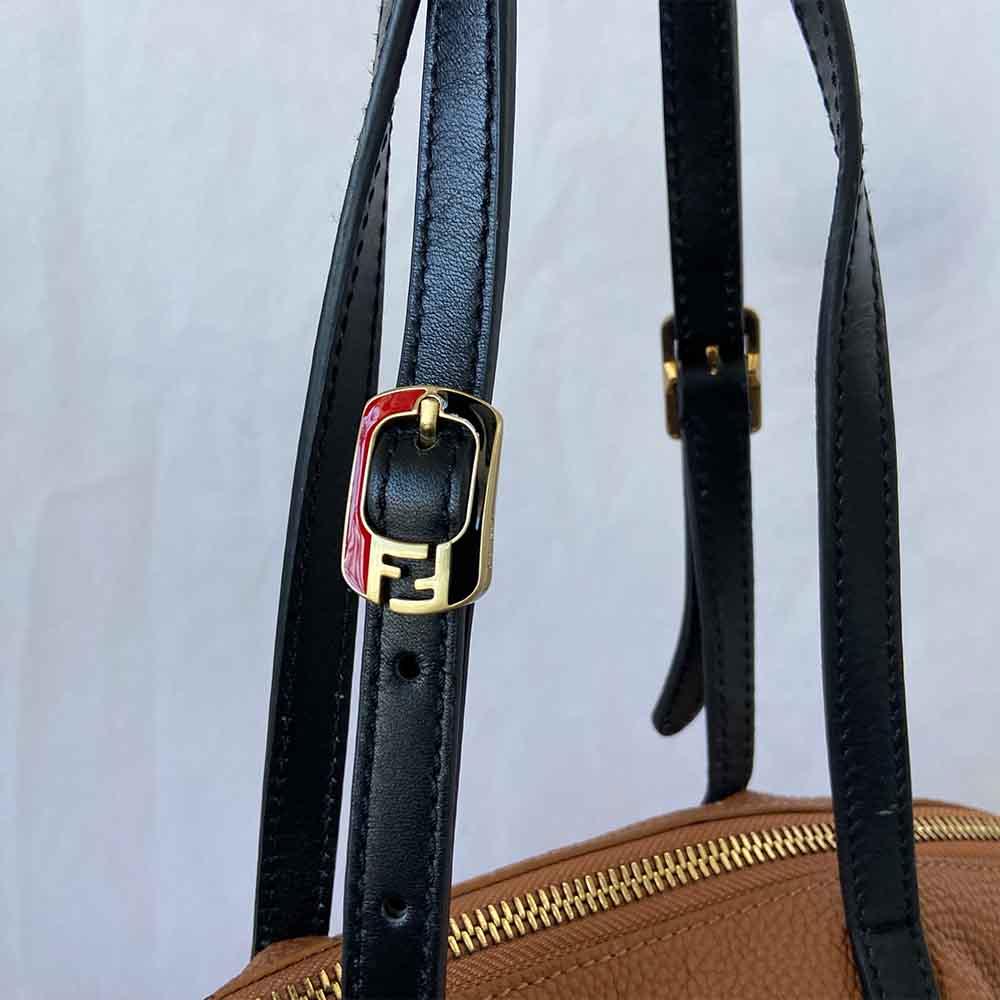 Fendi red and tan bicolor shoulder bag