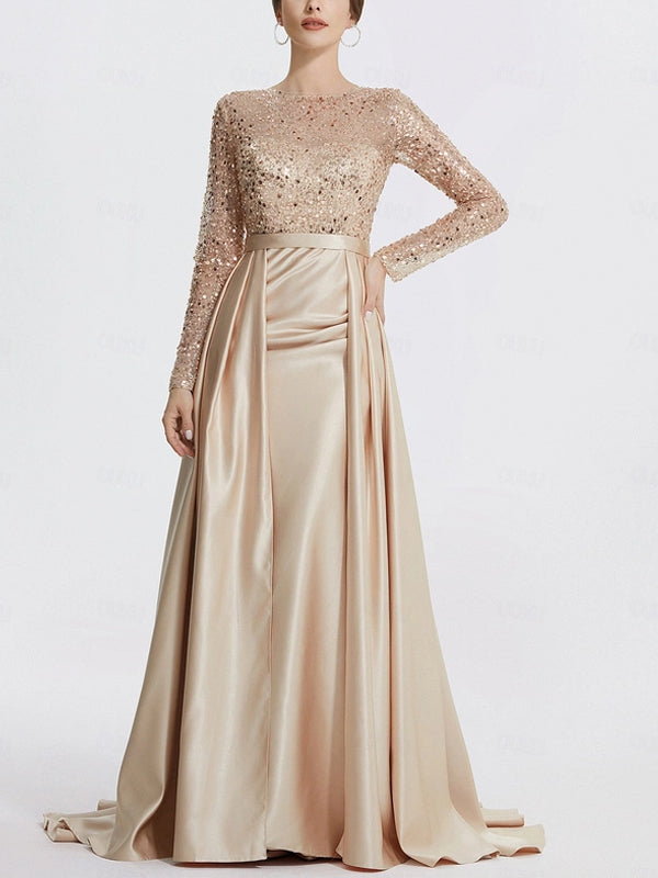 Round Neck Sequined Solid Color Maxi Dress