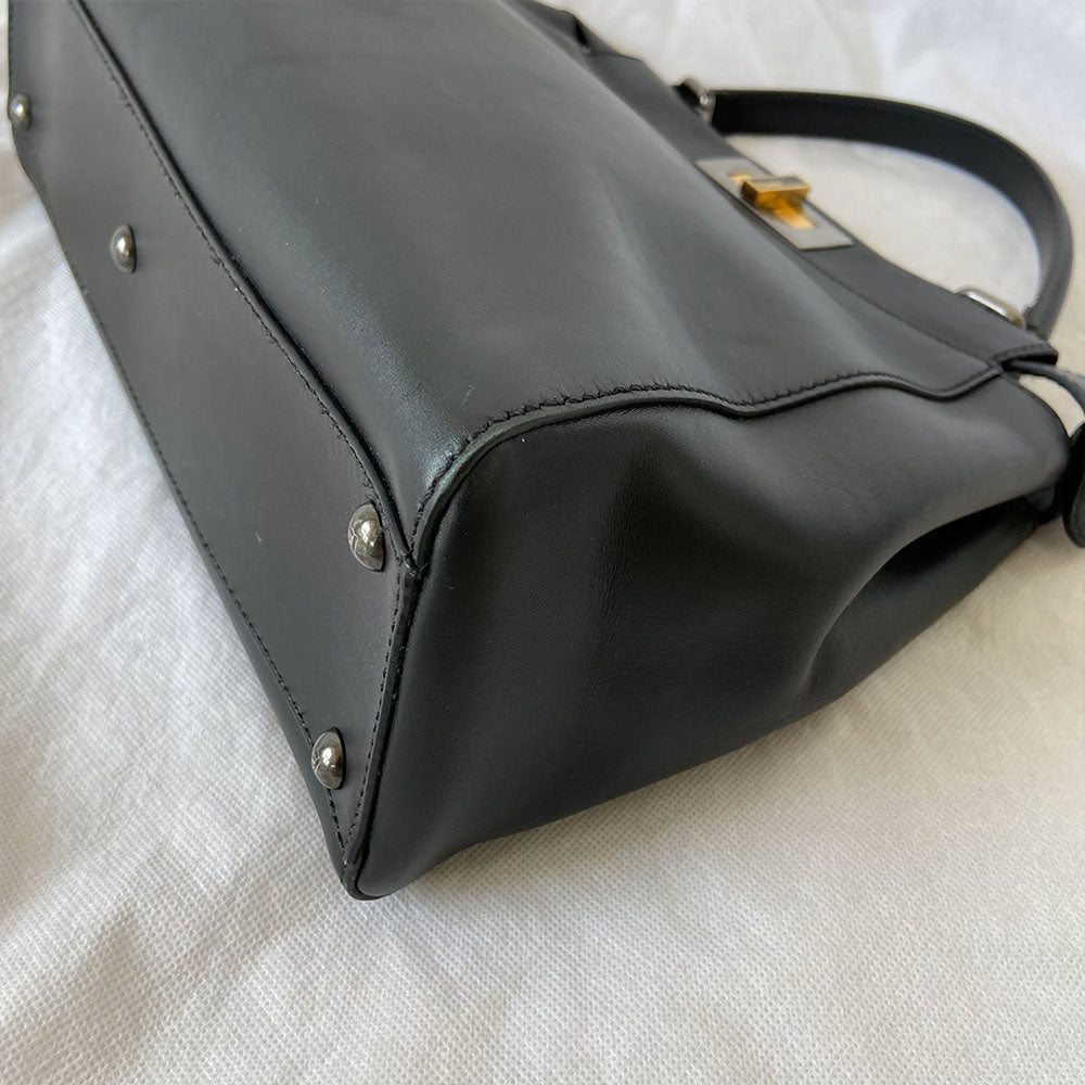 Fendi Black Leather Medium Peekaboo Top Handle Bag
