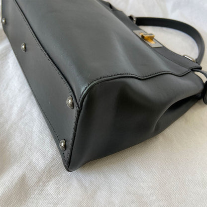 Fendi Black Leather Medium Peekaboo Top Handle Bag