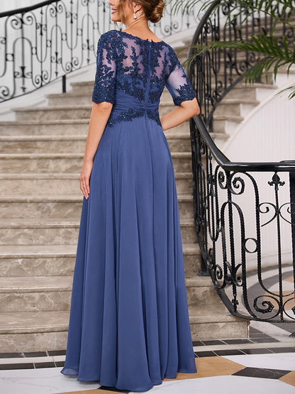 Round Neck Lace Solid Color Maxi Dress