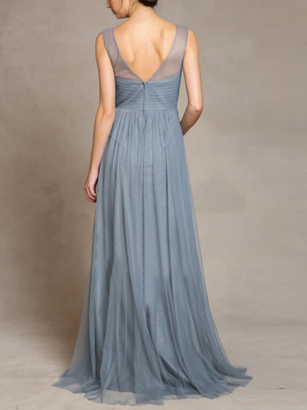 Round Neck Solid Color Sleeveless Maxi Dress