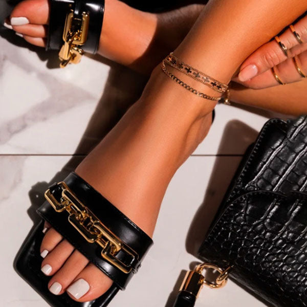 Women‘S Fashion Square Chic Toes Slipper