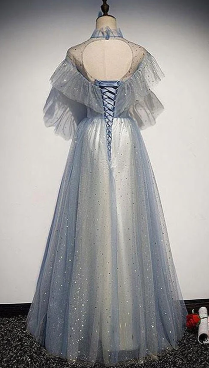Pretty Light Blue Sparkly Long Elegant Princess Dress Prom Dress         fg441