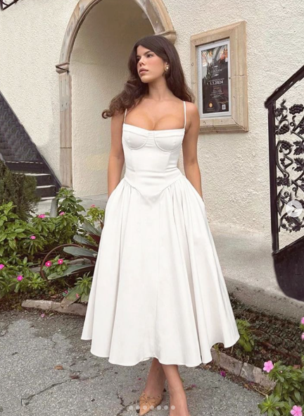 Simple Straps Sleeveless Party Dress White Prom Dress      fg5334