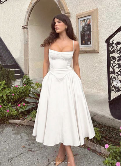Simple Straps Sleeveless Party Dress White Prom Dress      fg5334