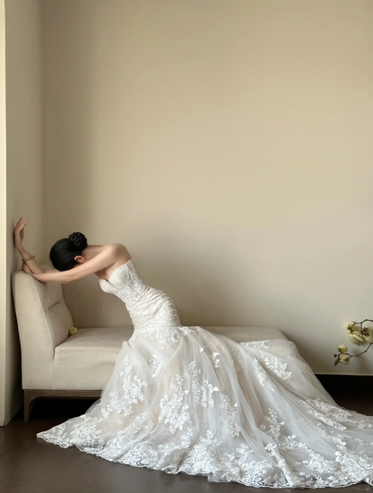 Luxury Women's Elegant Wedding Dresses Lace Side Split Sexy Princess Bridal Gown       fg7317