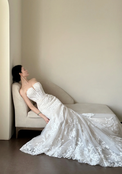 Luxury Women's Elegant Wedding Dresses Lace Side Split Sexy Princess Bridal Gown       fg7317