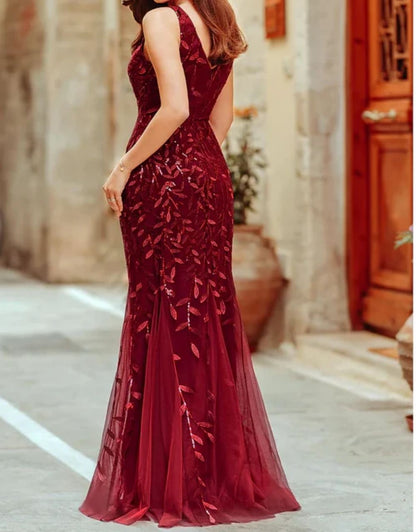 Glitter V-Neck Mermaid Long Prom Dress