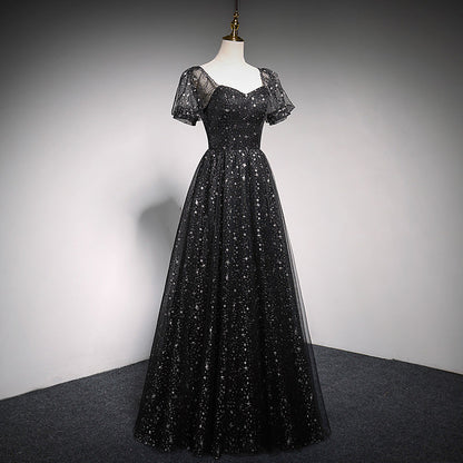 Blue tulle long A line prom dress blue evening dress  10018