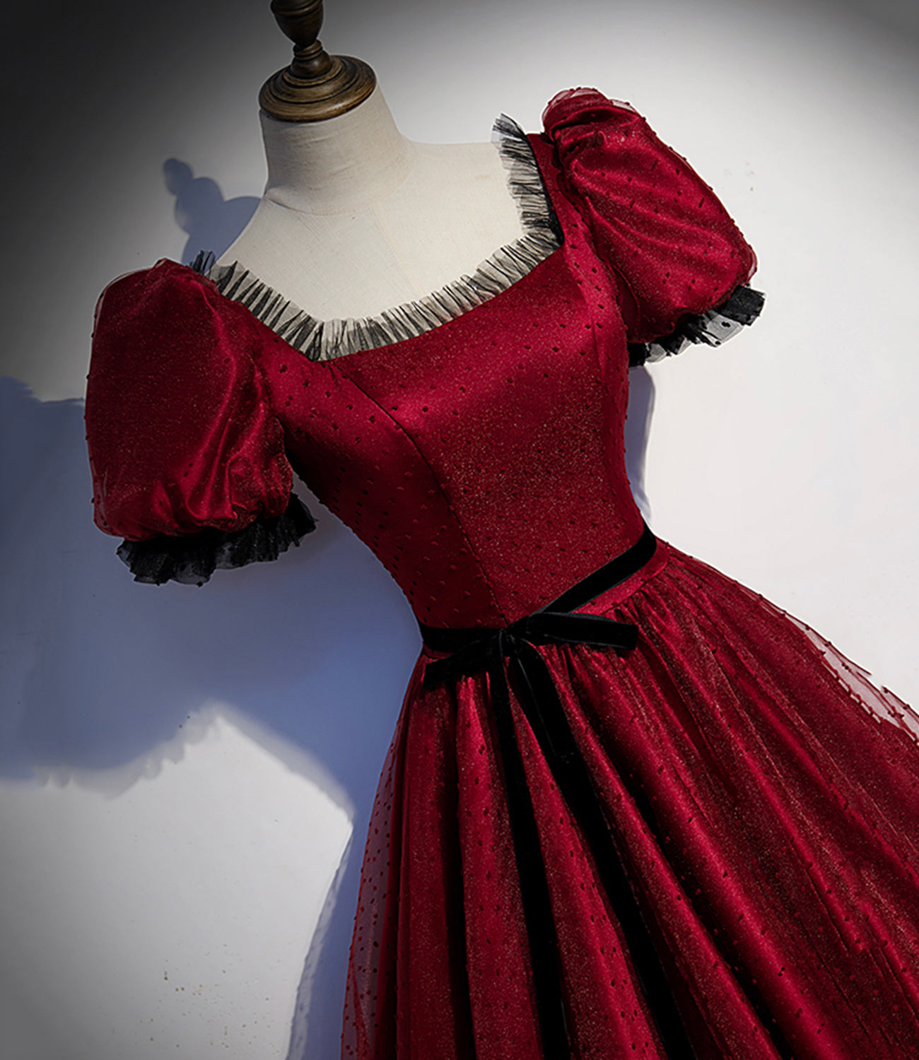 Burgundy tulle long A line prom dress evening dress  8839