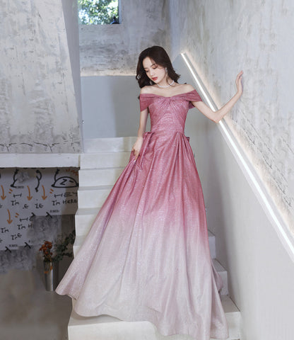 Pink gradient long A line prom dress evening dress  8823